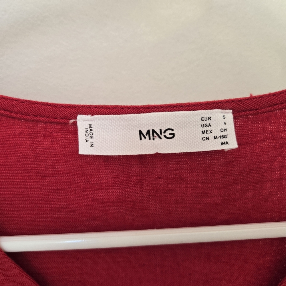 Mango Red Cropped Button-Front Sleeveless Cotton-Linen Vest Blouse Sz 4 - Picture 9 of 11